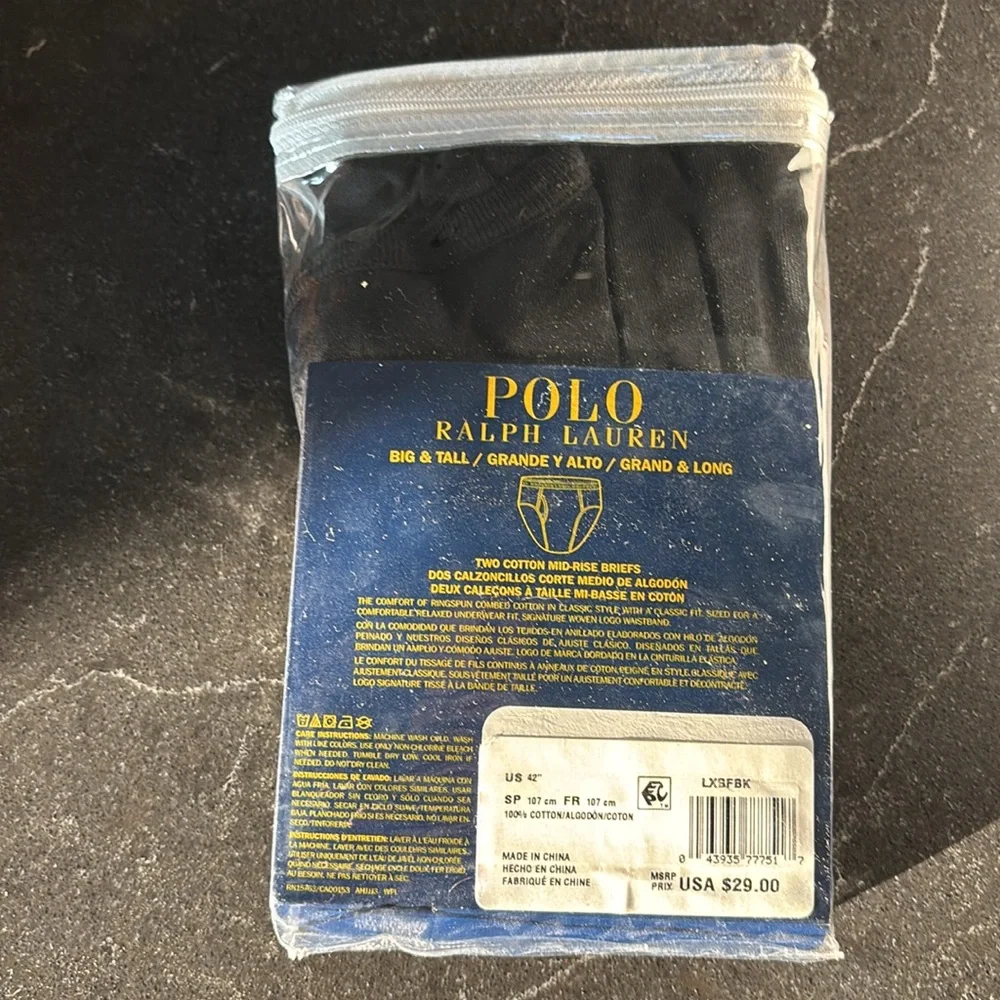 NWT Polo Ralph Lauren Men’s Big & Tall 2 Pack Cotton Mid Rise Briefs 42
